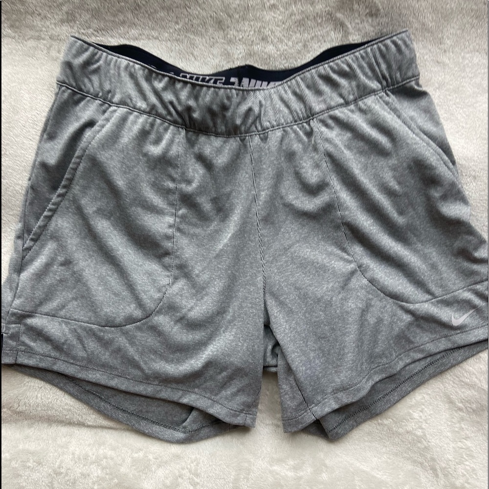 Nike Striped Grey and White Athletic Shorts